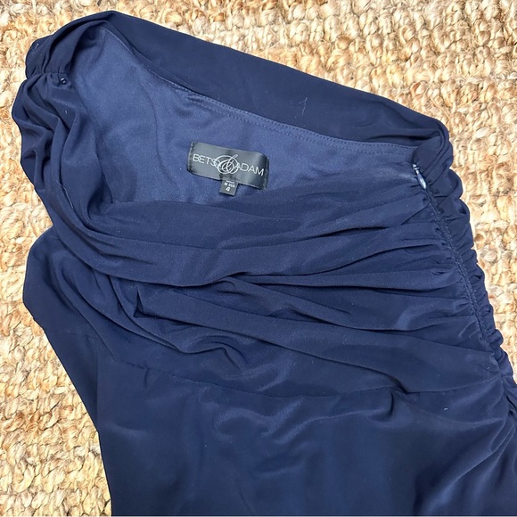 BETSY & ADAM one shoulder navy blue dress - Picture 3 of 16